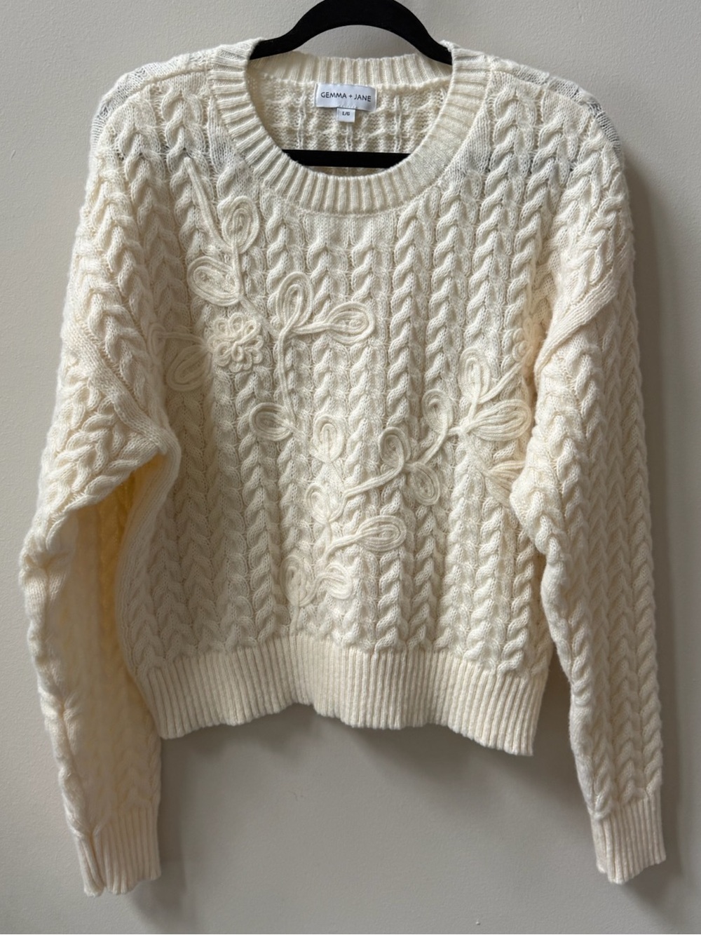 Gemma + Jane Classic Cream Cable Crewneck Sweater